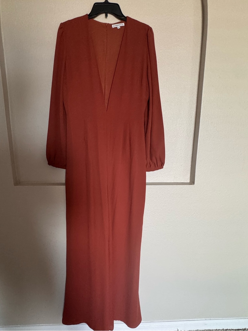 Glamorous Rust V-Neck Long Sleeve Maxi Jumpsuit